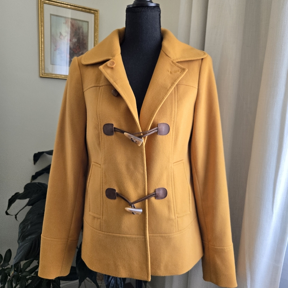 The Limited OBR XS Mustard Yellow Lightweight Mid Length Pea Coat Toggle Closure